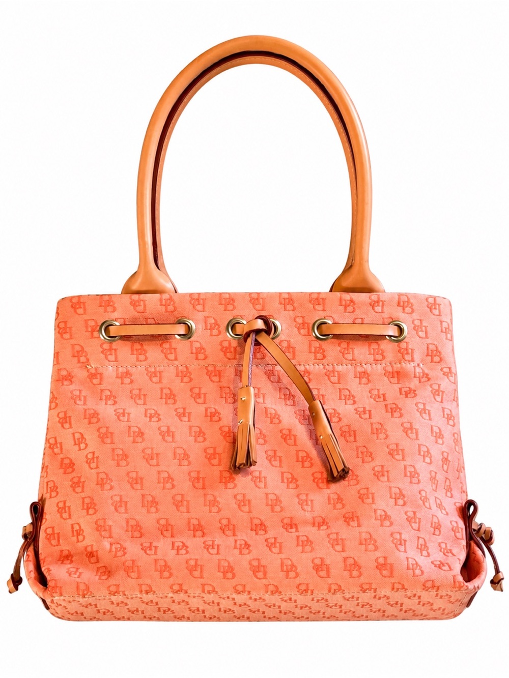 Vintage Dooney & Bourke Coral Orange DB Monogram Mini Tote Shoulder Bag